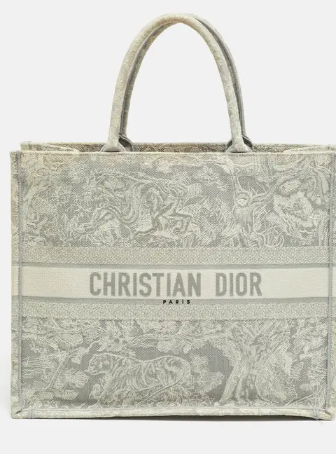 Dior Toile De Jouy Grey/White Large Embroidered Canvas Book Tote