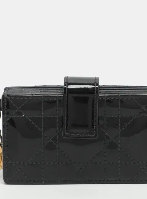 Dior Lady Dior Black Cannage Patent Leather Gusset Card Holder
