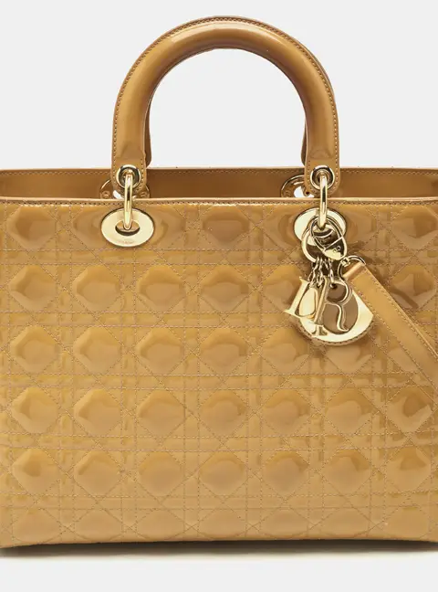 Dior Lady Dior Large Cream Cannage Patent Leather Tote
