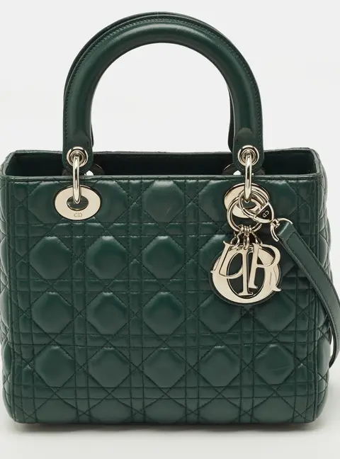 Dior Lady Dior Medium Green Cannage Leather Tote