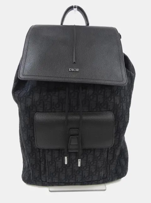 Christian Dior DiorOblique Canvas Grained Calfskin Leather Backpack Bag