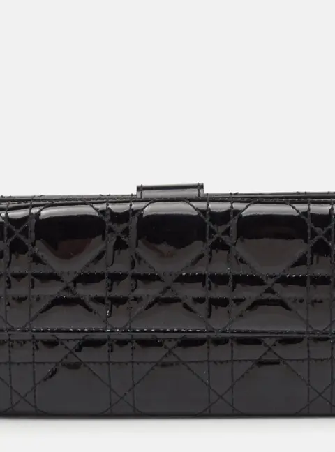 Dior Lady Dior Black Cannage Patent Leather Long Continental Wallet