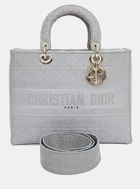 Christian Dior D-Lite Lady Large Grey Fabric Top Handle Bag