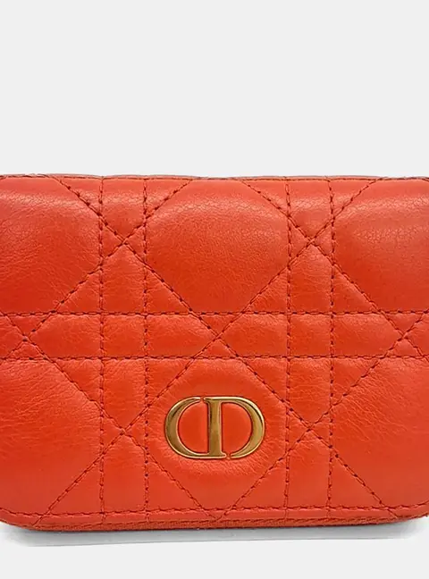 Dior Caro Orange Calfskin Leather Card Holder Bag