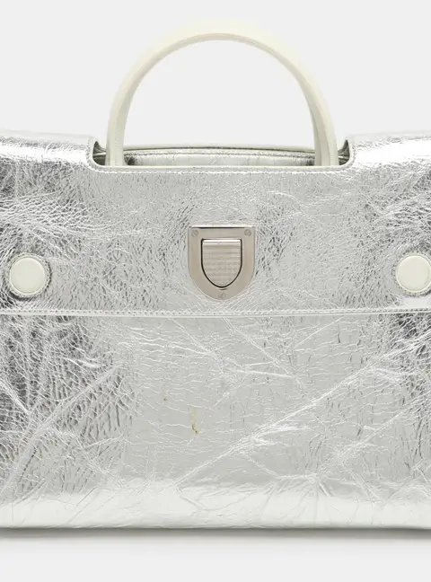 Dior Diorever Medium Silver Crinkled Leather Tote