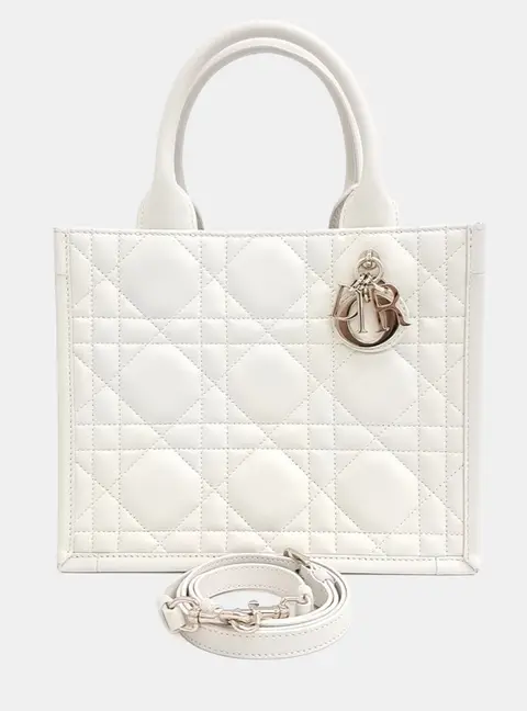 Christian Dior Book Tote Small White Cannage Lambskin Leather Tote Bag