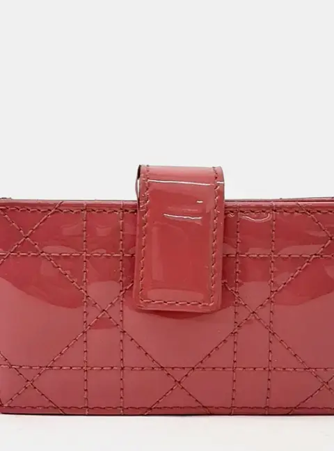 Christian Dior Accordion Card Holder Pink Patent Leather Card Holder