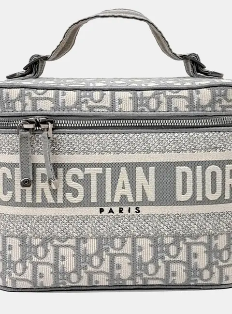 Christian Dior Travel Oblique Vanity Bag Gray Textile Vanity Bag