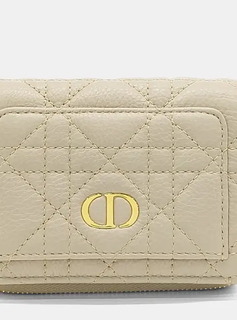 Christian Dior Caro Half Wallet Beige Grained Calfskin Leather Wallet Bag