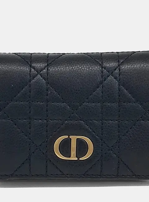 Dior Caro Card Holder Black Calfskin Leather Wallet