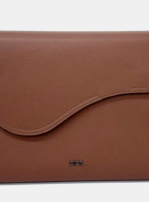 Dior Saddle Brown Grained Calfskin Leather Tablet Holder Bag