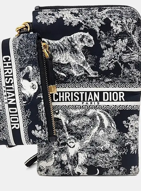 Christian Dior Travel Multifunctional Pouch Black and White Toile de Jouy Reverse Canvas Pouch Bag