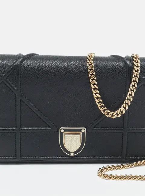 Dior Diorama Black Cannage Leather Wallet on Chain