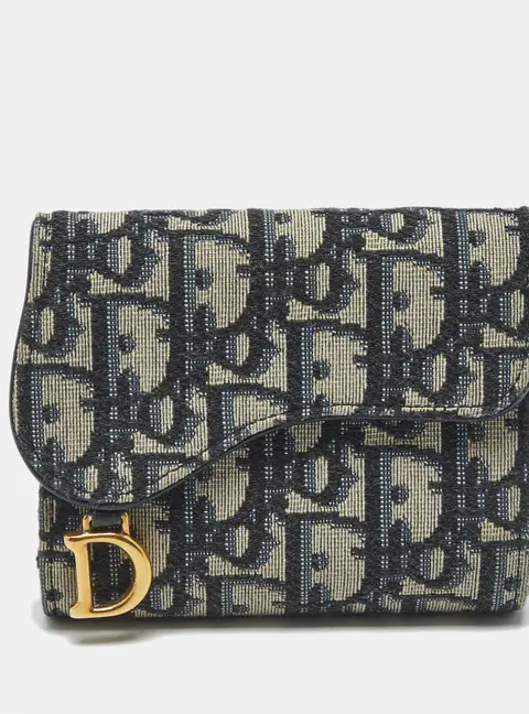 Dior Saddle Navy Blue Oblique Canvas Compact Wallet