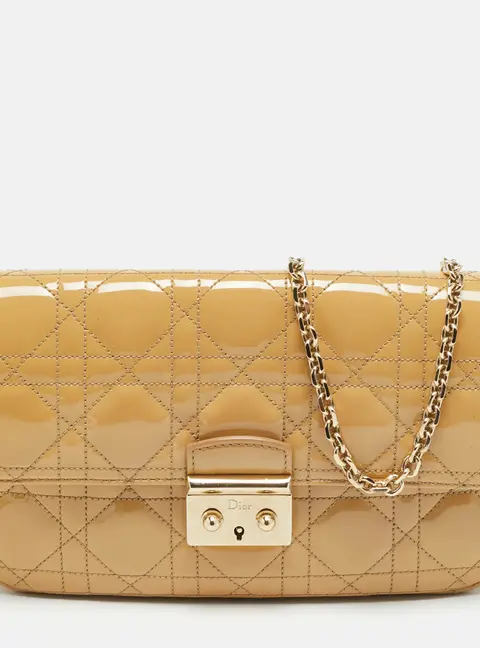 Dior Miss Dior Promenade Beige Cannage Patent Leather Chain Clutch