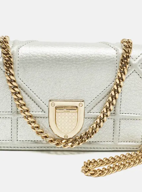 Dior Diorama Chain Baby Silver Cannage Patent Leather Bag