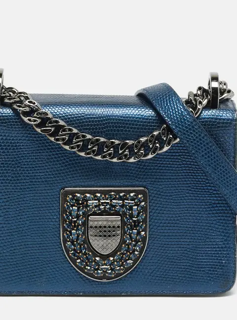Dior Diorama Club Metallic Blue Lizard Shoulder Bag