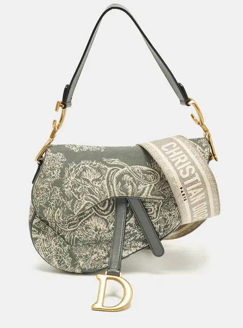Dior Saddle Grey Embroidered Canvas Shoulder Bag