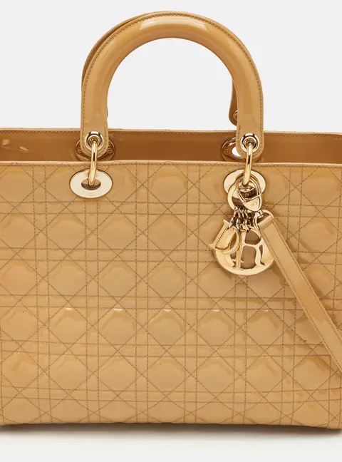 Dior Lady Dior Large Beige Cannage Patent Leather Tote