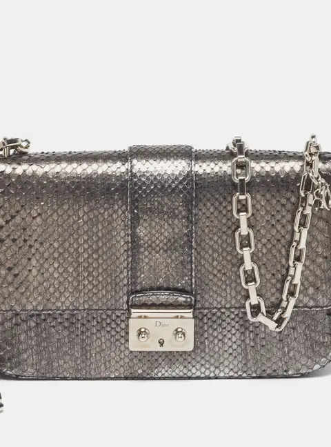 Dior Miss Dior Flap Medium Metallic Grey Python Flap Bag