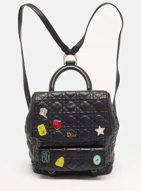 Dior Stardust Charm Medium Black Cannage Leather Backpack