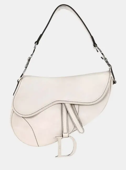 Christian Dior Saddle White Leather Shoulder Bag