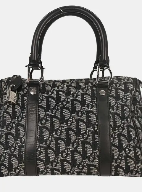 Christian Dior Trotter Black Black Canvas Leather Duffle Bag