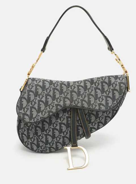 Dior Blue Oblique Denim and Leather Saddle Bag