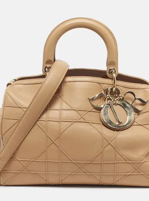 Dior Granville Polochon Beige Cannage Leather Satchel