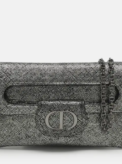 Dior Diordouble Silver Leather Chain Clutch