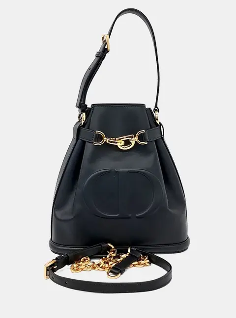 Dior C'est Dior Medium Black Calfskin Leather Bucket Bag