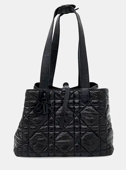 Dior Toujours Medium Black Calfskin Leather Top Handle Bag