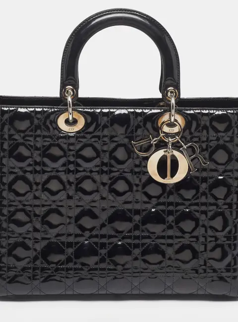 Dior Lady Dior Large Black Cannage Patent Leather Tote
