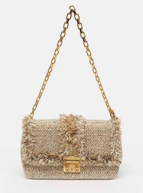Dior Miss Dior Flap Gold/Beige Tweed Shoulder Bag