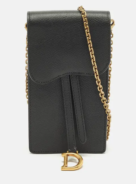 Dior Saddle Black Leather Chain Pouch