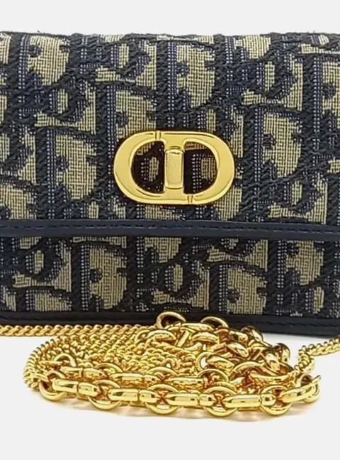 Dior Navy Blue Fabric Oblique Miss Caro Micro Crossbody Bag