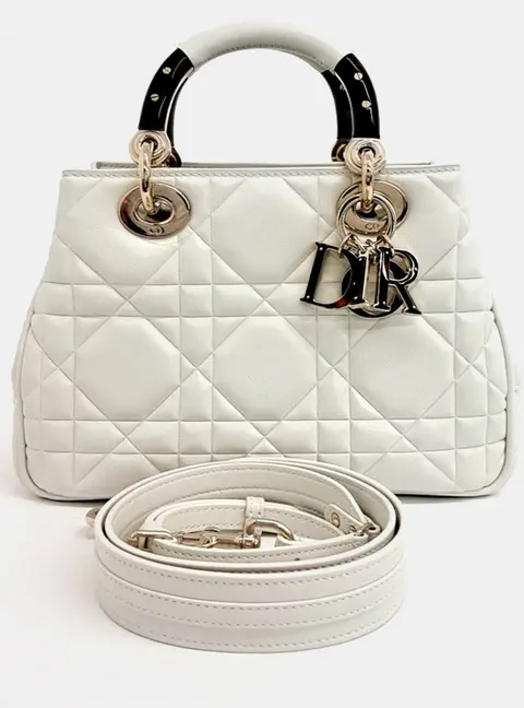 Christian Dior Lady 95.22 Medium White Calfskin Leather Top Handle Bag