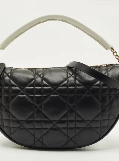 Dior Black/White Cannage Leather Medium Vibe Hobo