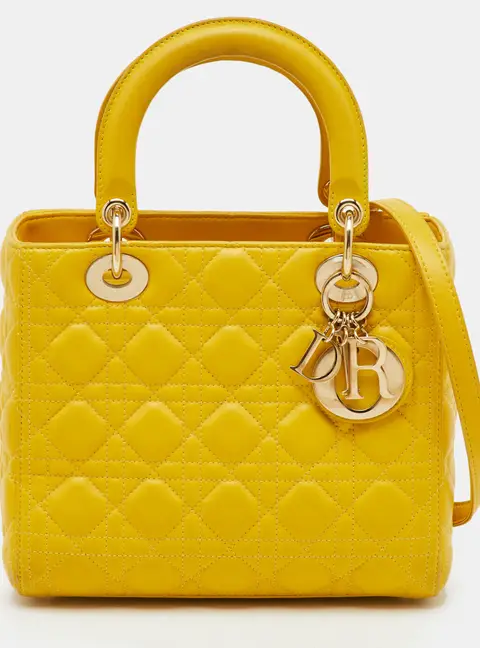 Dior Lady Dior Medium Yellow Leather Tote Bag