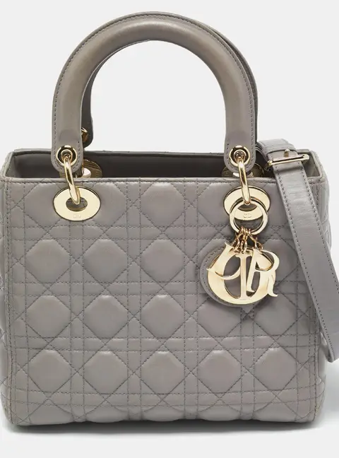 Dior Grey Cannage Leather Medium Lady Dior Tote