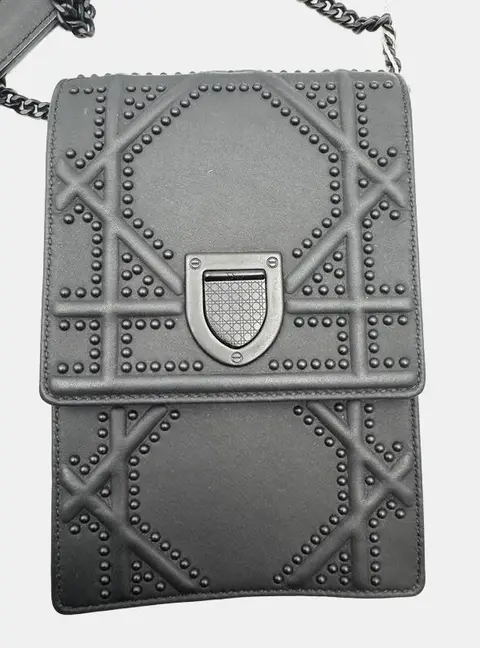 Dior Diorama Vertical Black Leather Studded Shoulder Bag