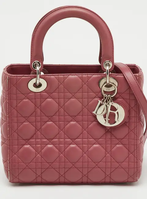 Dior Rose Pink Cannage Leather Medium Lady Dior Tote