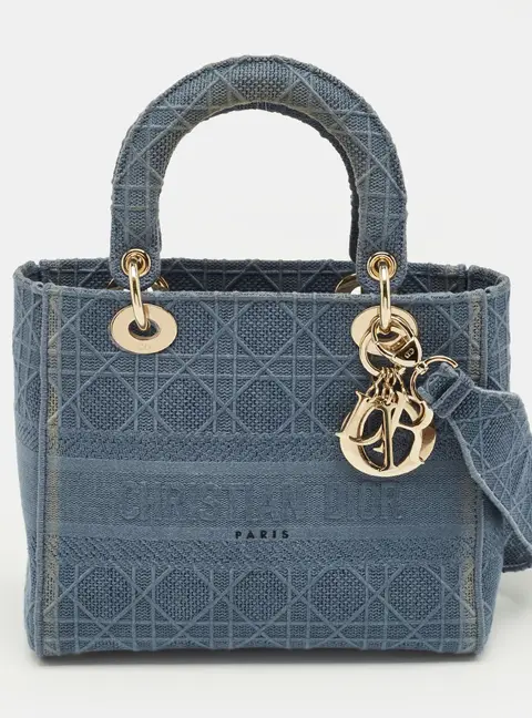 Dior Blue Cannage Embroidered Canvas Medium Lady D-Lite Tote