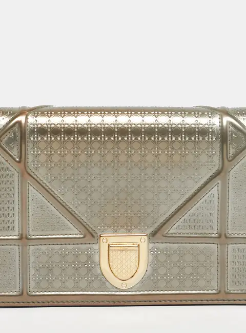 Dior Silver Microcannage Patent Leather Diorama Wallet on Chain