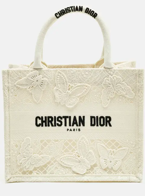 Dior White D-Lace Embroidered Canvas Small Book Tote