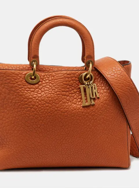Dior Orange Canyon Grained Leather Large Lady Dior Tote