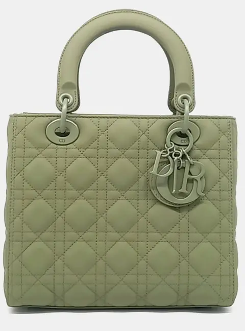 Dior Lady Dior Medium Green Ultramatte Calfskin Leather Top Handle Bag