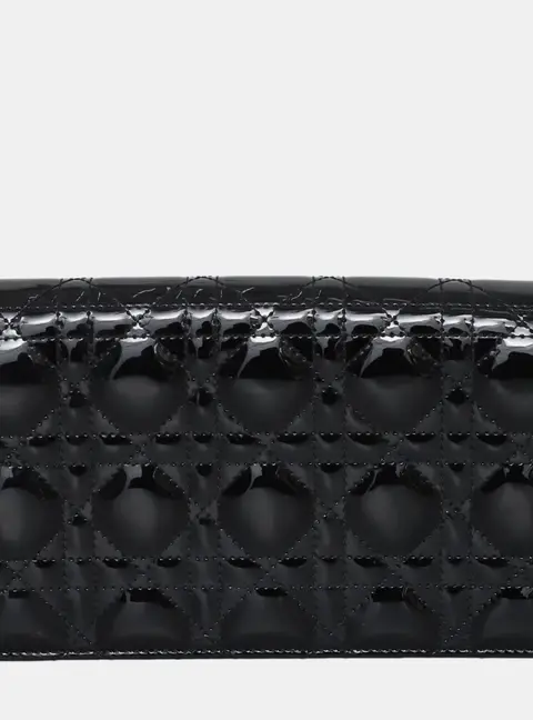 Dior Lady Dior Small Black Patent Leather Pouch Bag