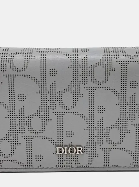 Dior Business Card Holder Gray Leather Wallet Bag
