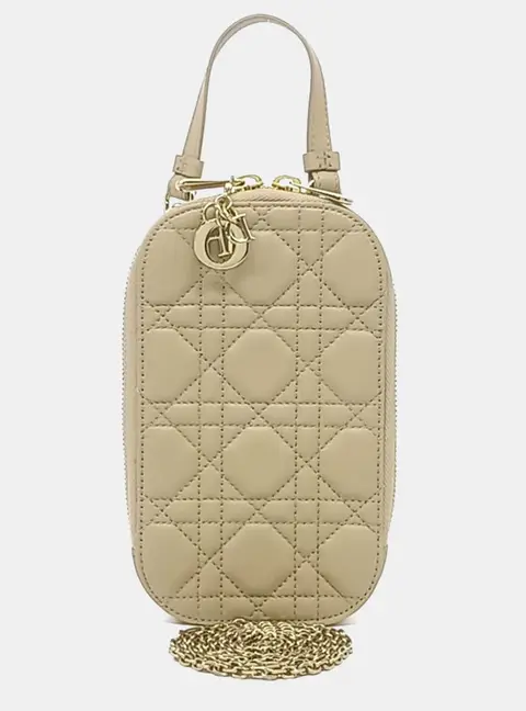 Dior Beige Leather Phone Holder Tote Bag